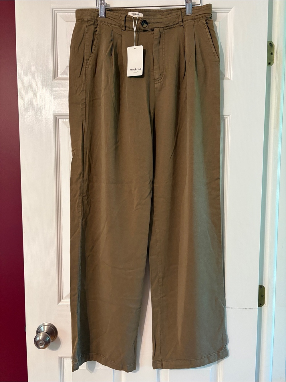 Weekend Brand Tan High-Rise Wide-Leg Trousers with Pleated Front